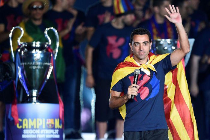 Xavi Hernandez, pictured in 2015, won four Champions League titles with Barcelona