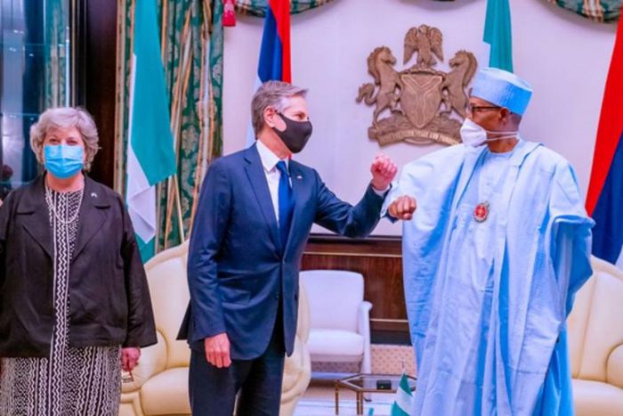 Muhammadu Buhari and Antony Blinken (Channels TV)