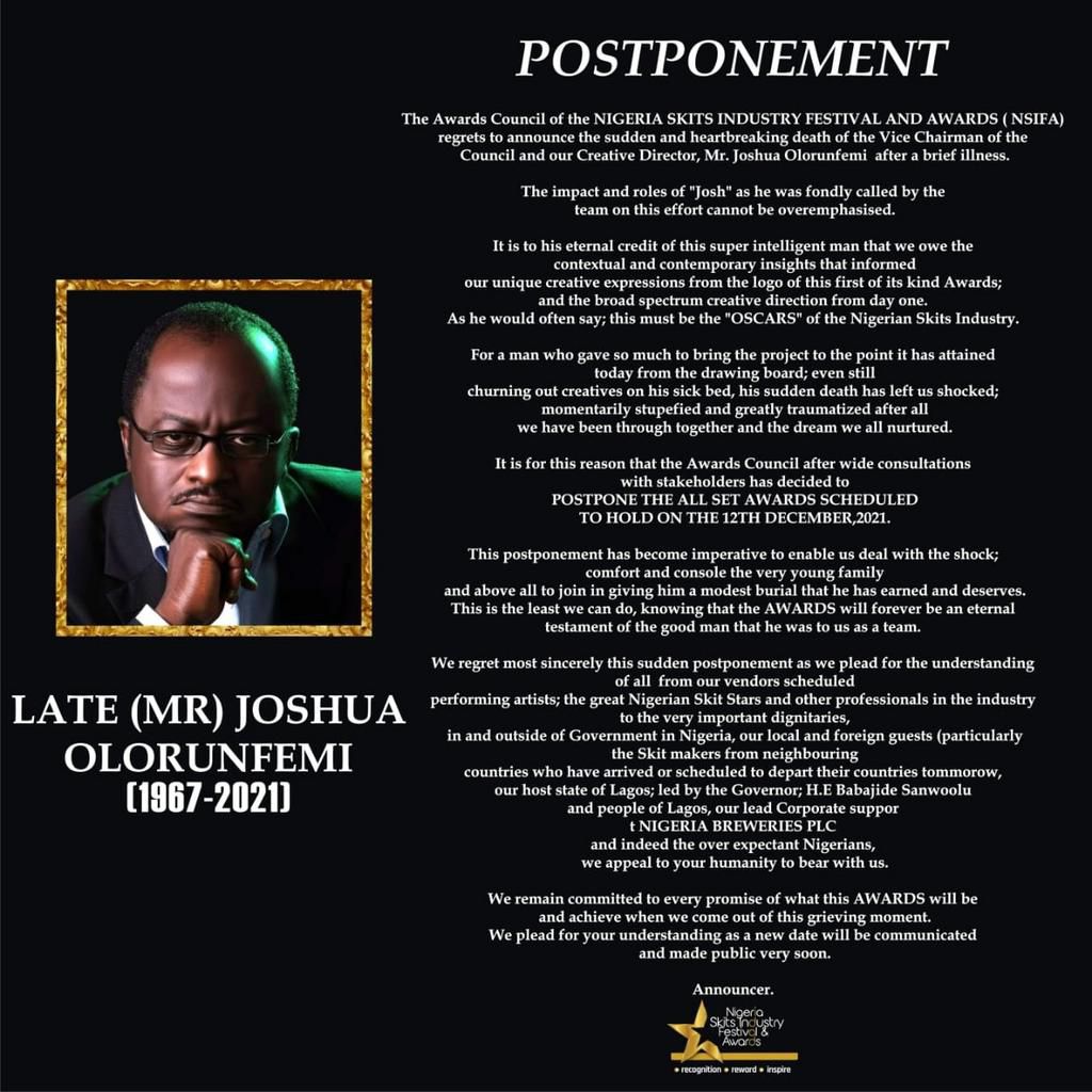Joshua Olorunfemi died after a brief illness at the age of 57.