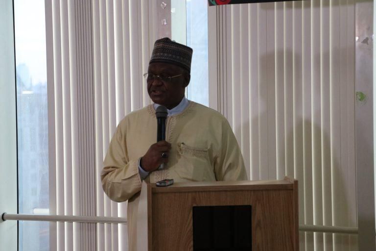 Nigeria’s Minister of State for Foreign Affairs, Amb. Zubairu Dada speaking at the Cultural Show, hosted by the Consulate-General in New York. [NAN]