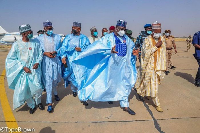 Senate President, Ahmed Lawan in company of senators in Daura to attend the trubanning ceremony of Yusuf Buhari  (Daily Trust)