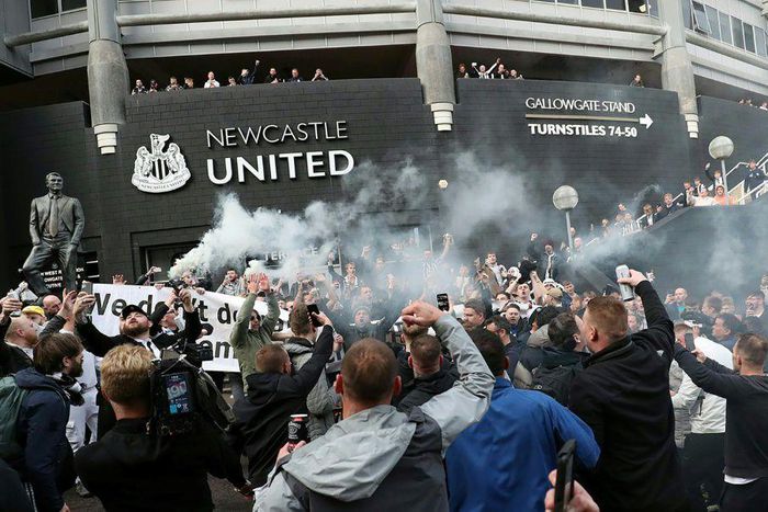 Newcastle fans outside St James' Park after the club's recent takeover