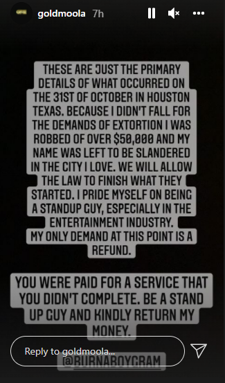 Gold Moola and Emmanuel Uzoh vs Burna Boy and Bose Ogulu. (Instagram/GoldMoola)