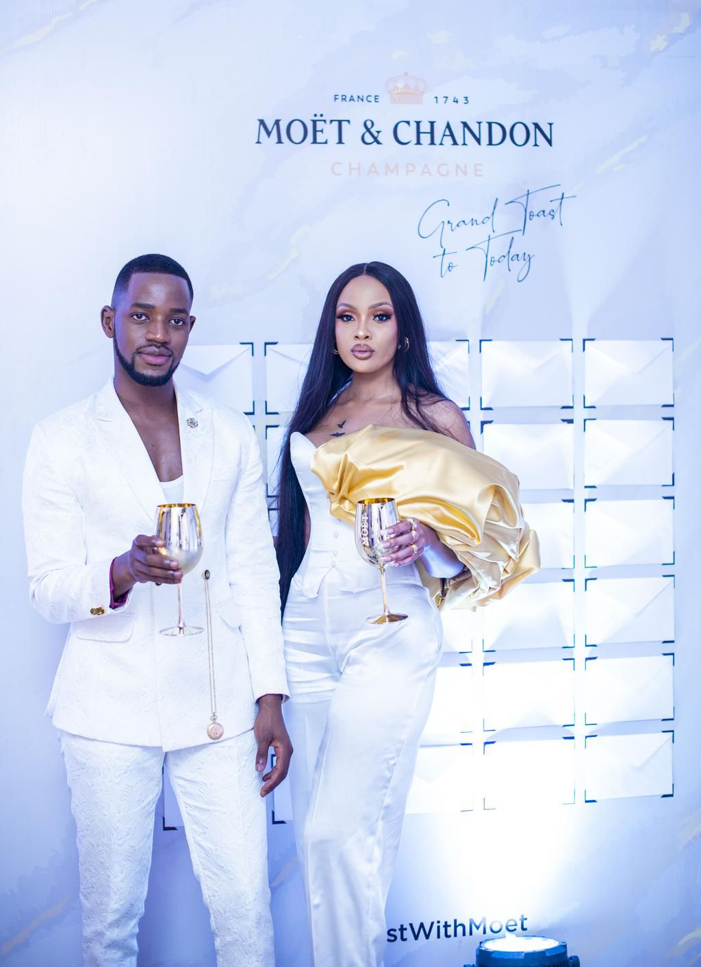 Tanzania @riopaul  and @ms ris eddy at the photowall Moët Grand Toast to Today