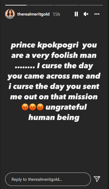 Actress Merit Gold drags Prince Kpokpogri on Instagram