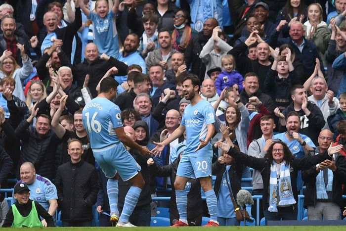 Bernardo Silva (right) scored Manchester City's first goal against Burnley