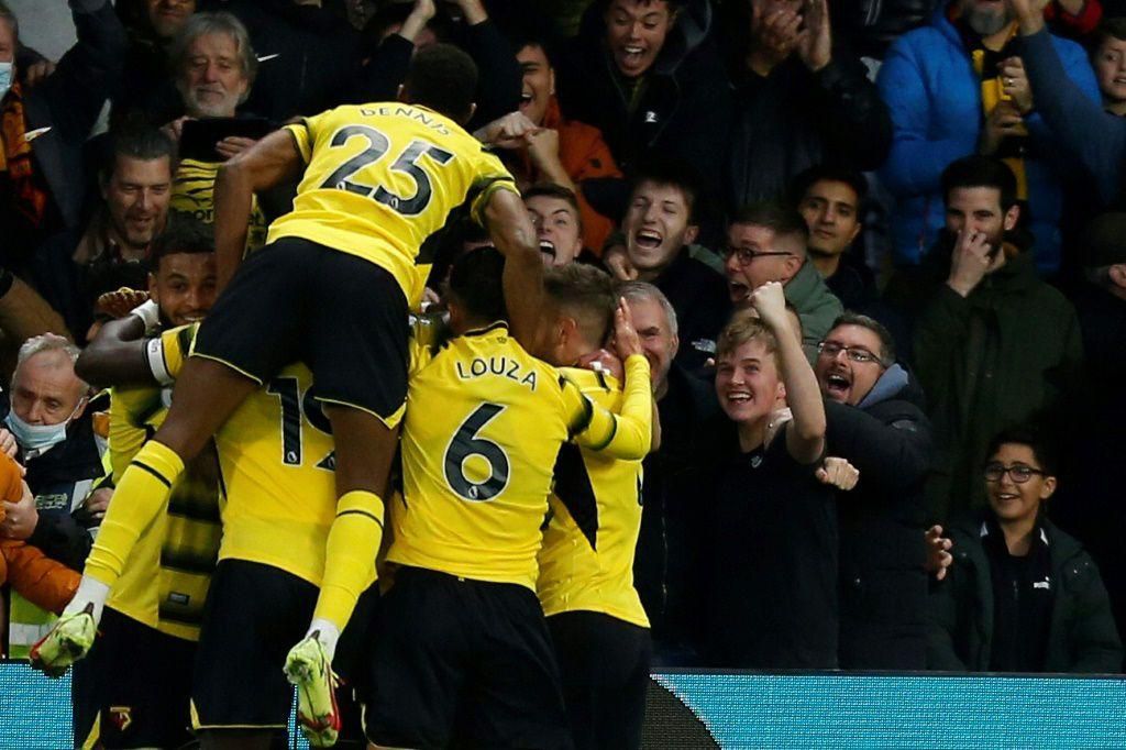 Watford's Ismaila Sarr celebrates his goal against Manchester United