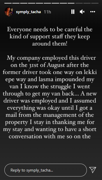 BBNaija's Tacha narrates horrible experiences in the hands of drivers she employed