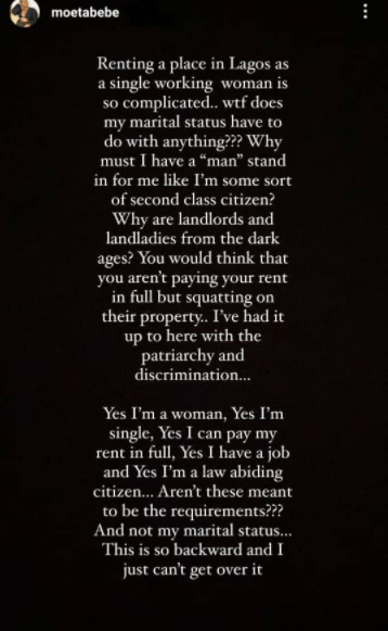 OAP Moet Abebe laments how single ladies are discriminated against while house hunting