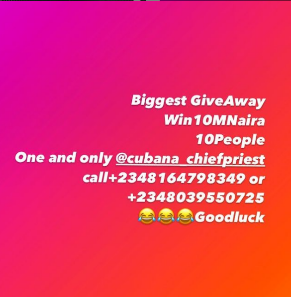 Paul O promises to give N10M to anyone who calls the phone numbers.