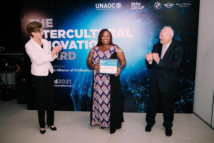 R - L: His Excellency, Mr. Miguel Angel Moratinos, the High Representative for the United Nations Alliance of Civilizations (UNAOC), Mrs. Rita Ezenwa-Okoro, Founder and Lead Visionary of Street Project Foundation and Ms. IIka Horstmeier, a member of th...