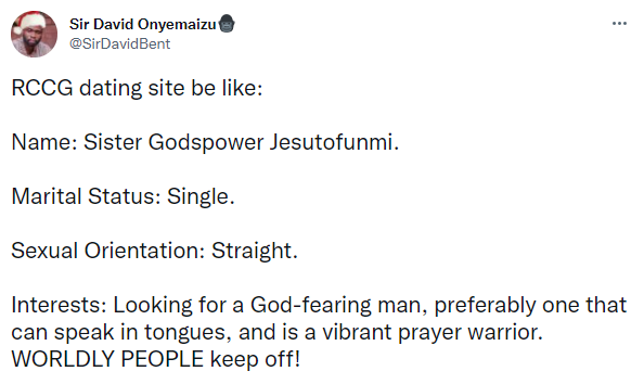 Twitter reaction to RCCG dating site
