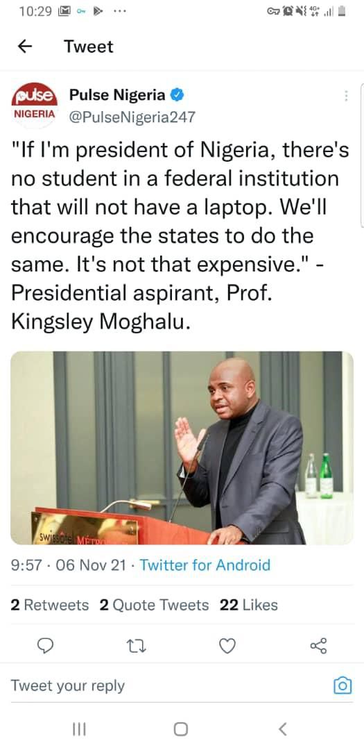 Kingsley Moghalu's tweet.