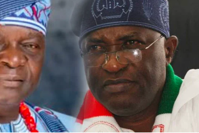 Former Osun State Governor, Olagunsoye Oyinlola, and ex-National Secretary of the PDP Prof Wale Oladipo. (Punch)