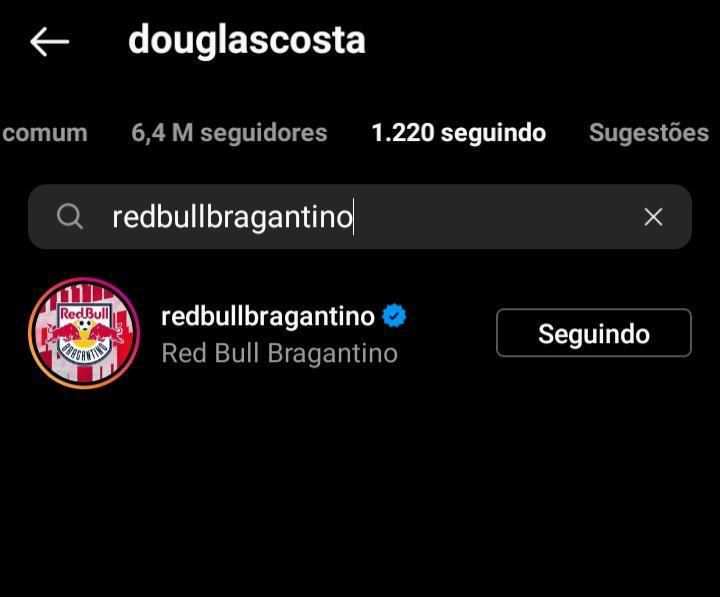 Douglas Costa follows Red Bull Bragantino on Instagram (RB Bragantino Instagram)