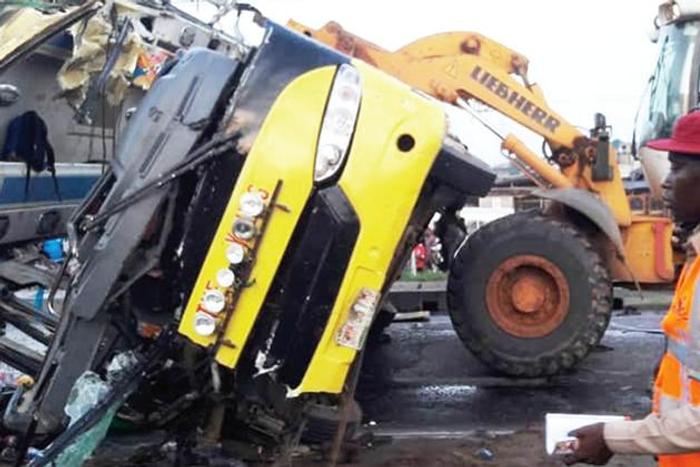 A FRSC personnel at the scene of an accident involving a tanker (Punch)