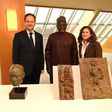 L-R: Max Hollein, Prof. Abba Isa Tijani, and Alisa LaGamma at a ceremony for the return of Nigerian artifacts [Met Museum]