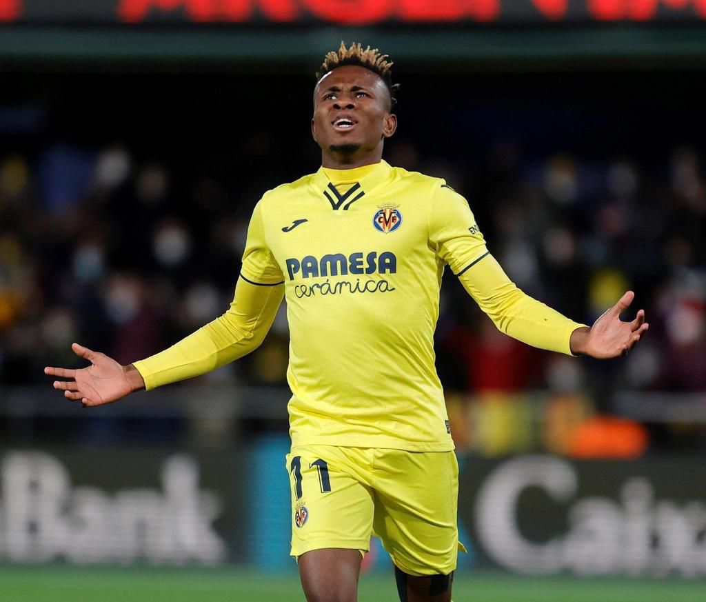 Samuel Chukwueze celebrates his goal against Real Sociedad.