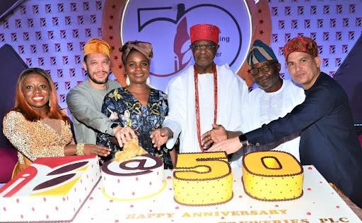 L-R: Legal & Corporate Affairs Director, International Breweries PLC (IBPLC), Mrs Temitope Oguntokun; commissioner for commerce and industry, Ogun State, Kikelomo Longe; Chairman of the Board, International Breweries PLC, HRM Nnaemeka Alfred Achebe; Sp...