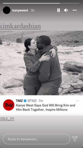 Kanye West shares photo kissing Kim Kardashian after admitting he wants her back