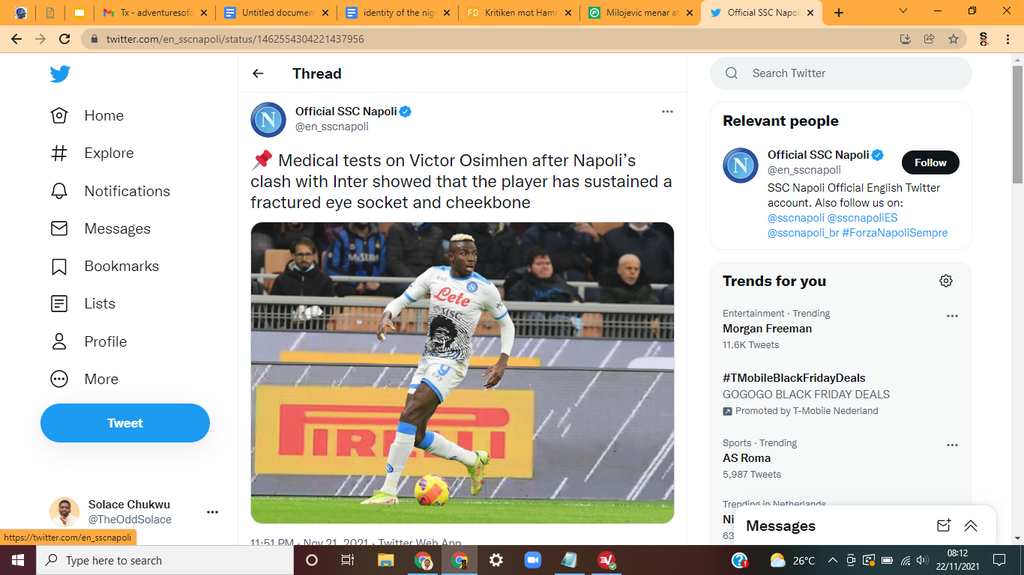 Napoli confirm Nigeria international Victor Osimhen had suffered multiple fractures that will require surgery [Twitter]