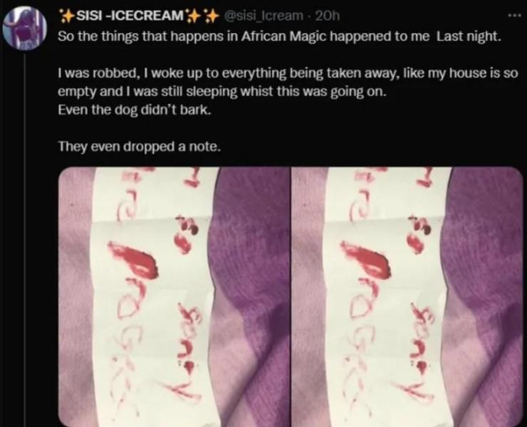 “I’m so sorry, more progress” – Robbers leave apology note after stealing everything in woman’s house