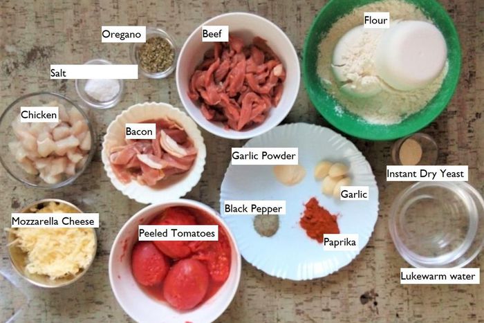 Recipe with a Pulselive twist: Chicken/Mushroom pizza, Beef/Bacon pizza made from scratch. (Ingredients before cooking).