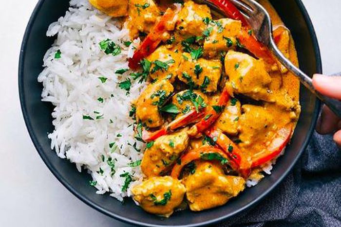 Chicken curry sauce and white rice is a great combination [feedfeed]
