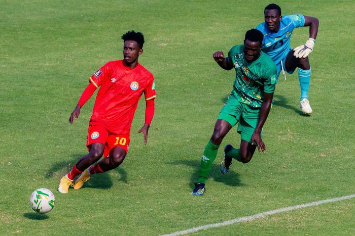Abubeker Nasir (L) equalises for Ethiopia in a 1-1 draw against Zimbabwe in a World Cup qualifier in Harare on Sunday.
