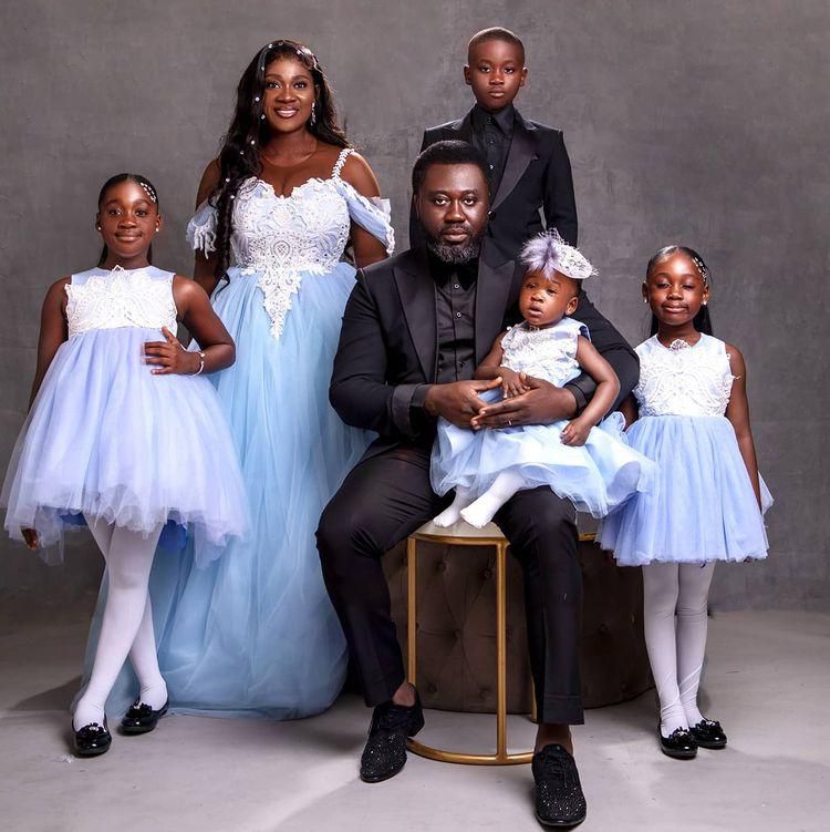 Mercy Johnson, husband mark 10th marriage anniversary with elegant family portraits