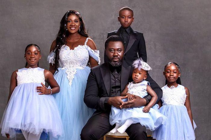 Mercy Johnson, husband mark 10th marriage anniversary with elegant family portraits