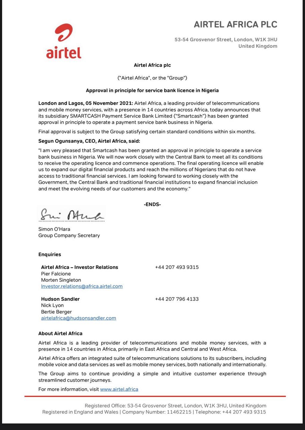 Mtn and Airtel statements on joining the banking sector