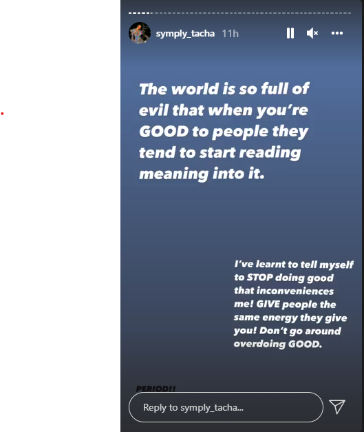 BBNaija's Tacha highlights the wickedness of the world