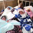 Mrs Mariam Akinkitan and her quadruplets at Ajara Medical Centre in Badagry, Lagos State on Tuesday.  [NAN]