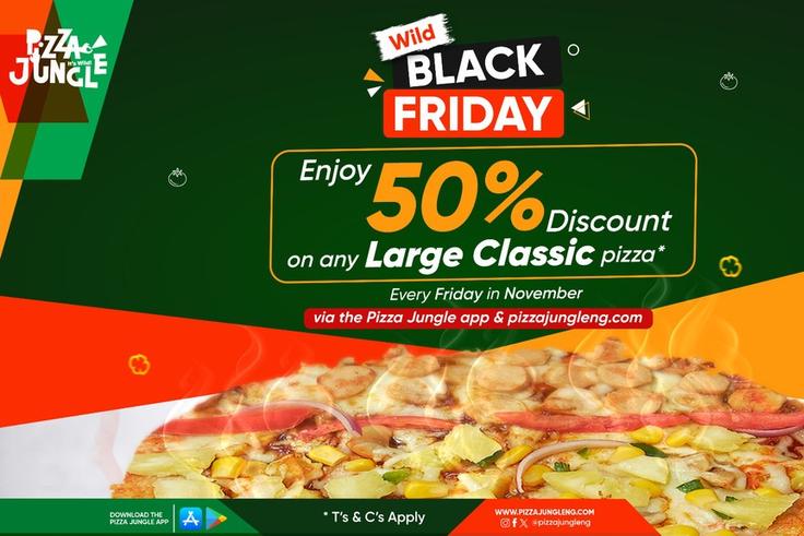 Get 50% off Large Pizzas every Friday in November with Pizza Jungle’s Black Friday Promo