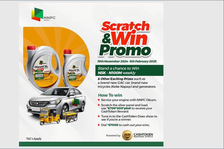 NNPC and CashToken rewards Africa bring you ultimate 'Oleum Scratch and Win Promo'!