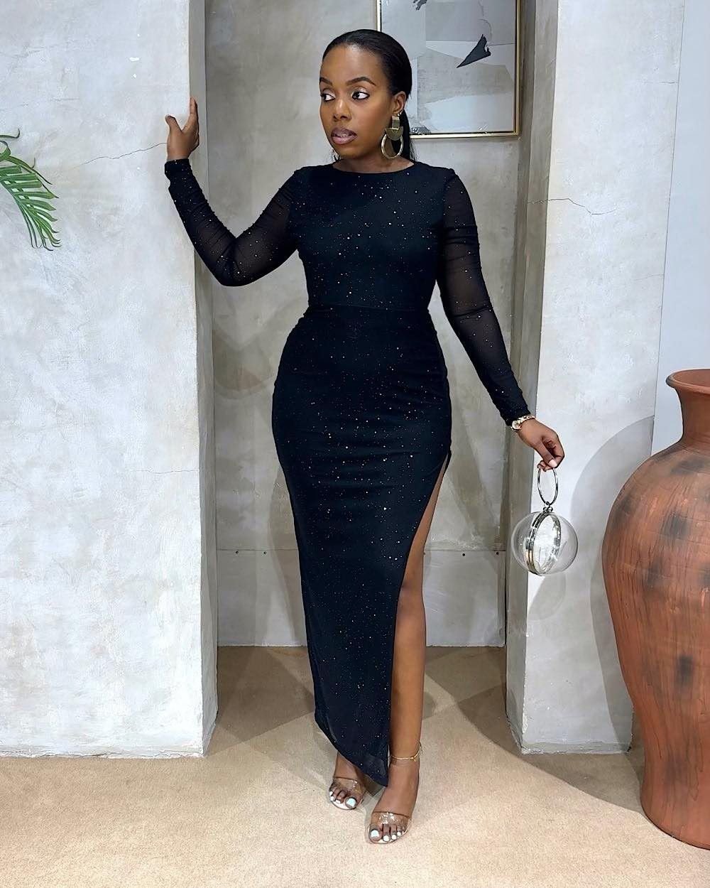 Maya Black Sparkle Gown