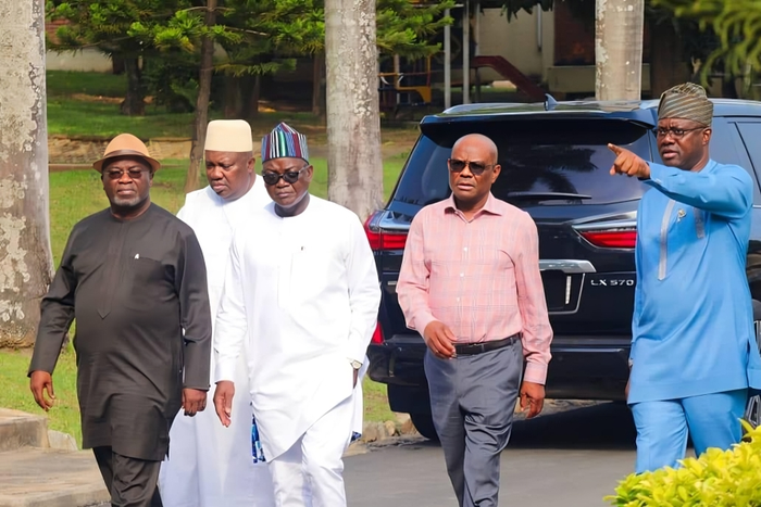 Ex Governors; Samuel Ortom, Ifeanyi Ugwuanyi, Nyesom Wike, Okezie Ikpeazu and Governor of Oyo State Seyi Makinde. [X, formerly Twitter]