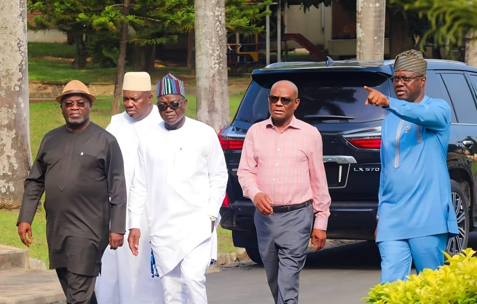 Ex Governors; Samuel Ortom, Ifeanyi Ugwuanyi, Nyesom Wike, Okezie Ikpeazu and Governor of Oyo State Seyi Makinde. [X, formerly Twitter]