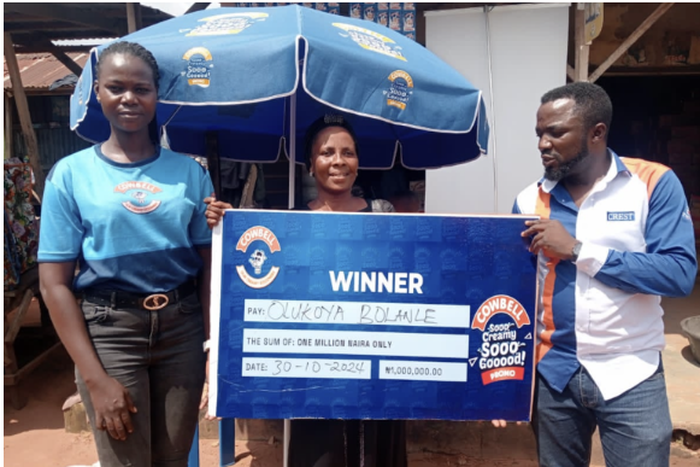 Presentation of ₦1m cash prize to a lucky Winner, Olukoya Bolanle at the redemption Centre at Ijebu Ode, Ogun State