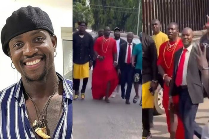 Very Dark Man arrives court in Edo attire