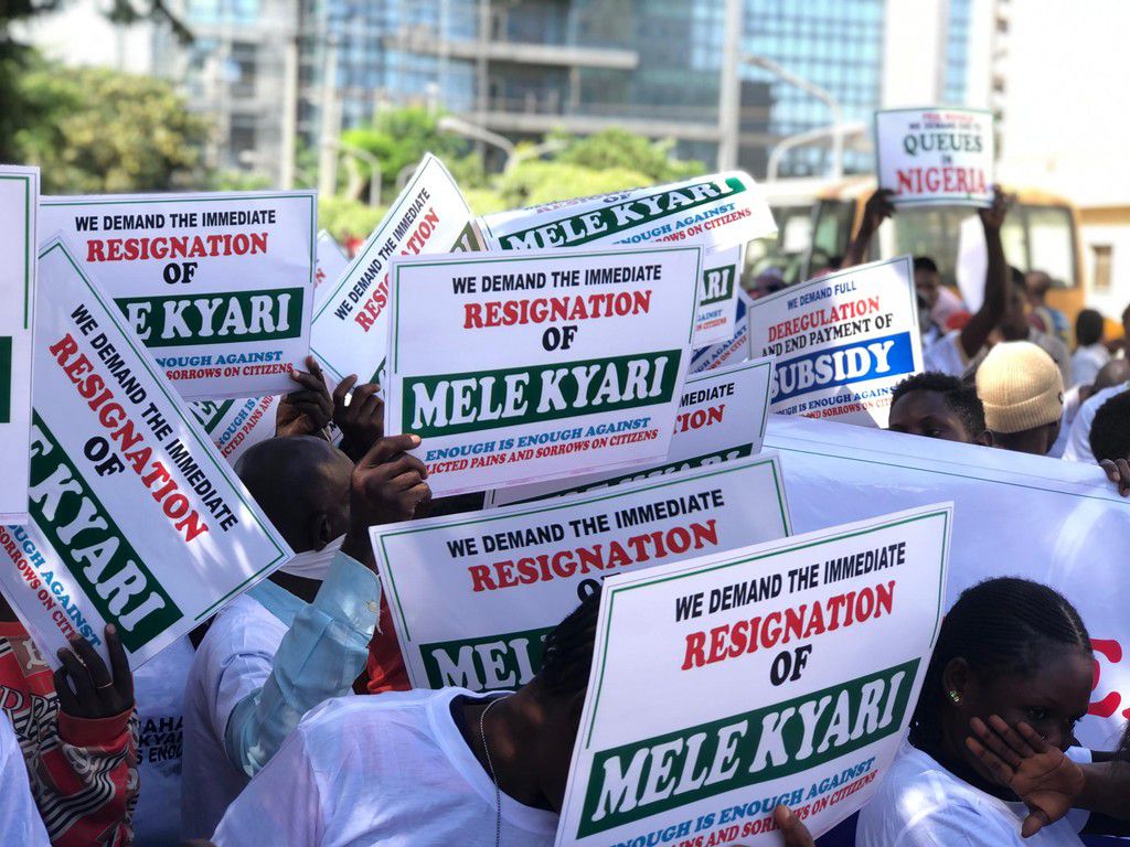 Thousands of protesters at the NNPC towers in Abuja on Monday, November 4. [Original]