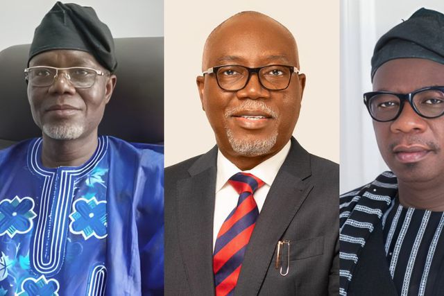 L-R: Olorunfemi Festus (LP), Gov Lucky Aiyedatiwa (APC), and Agboola Ajayi (PDP). [Facebook/PremiumTimes]