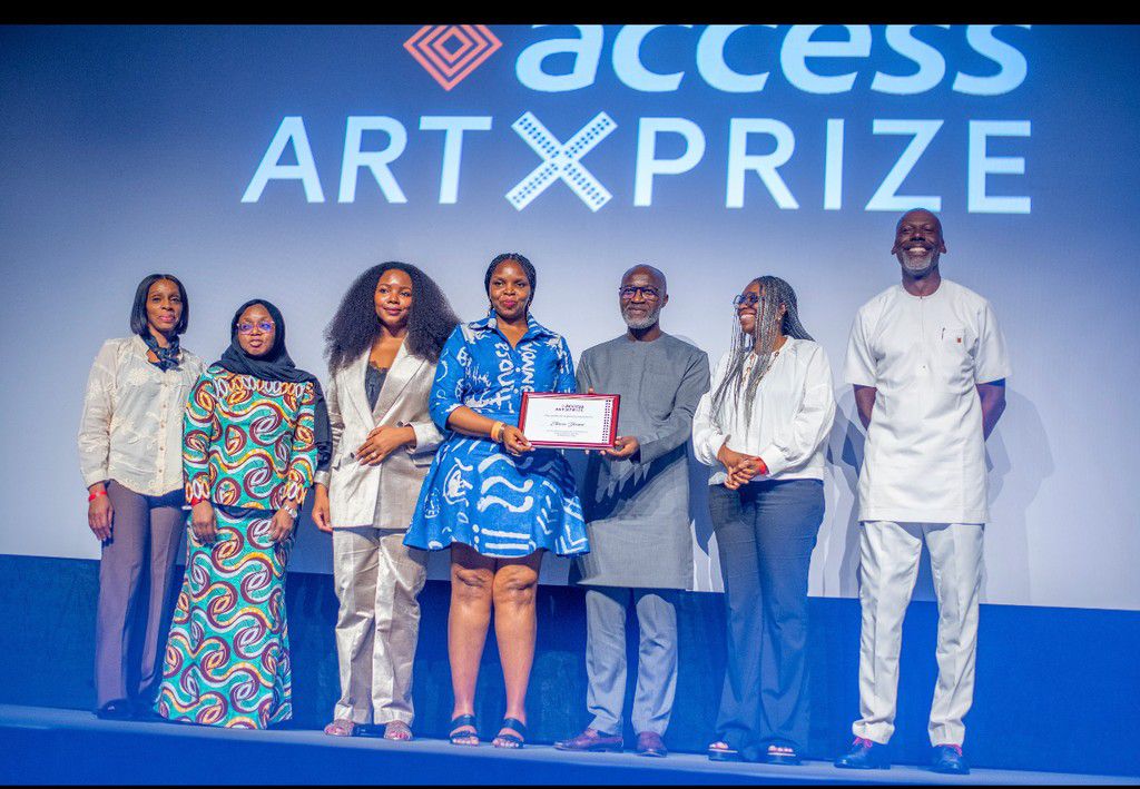 L-R: Chizoma Okoli, Deputy Managing Director, Access Bank PLC; Hadiza Ambursa, Executive Director, Corporate Banking Division, Access Bank PLC; Tokini Peterside-Schwebig, Founder, ART X Lagos; Etinosa Yvonne, winner, Access ART X Alumni Impact Award; R...