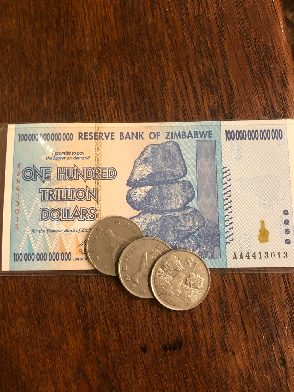 100 000 000 000 003- one hundred trillion and three Zimbabwean dollars [reddit]