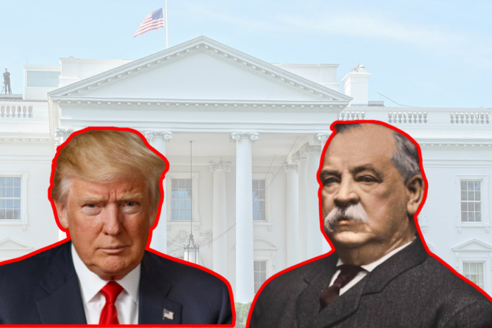 A collage of Grover Cleveland and Donald Trump
