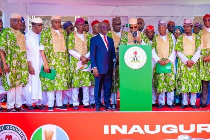 Vice President Kashim Shettima speaking at Governor Monday Okpebholo's inauguration on Tuesday, November 12. [Facebook]