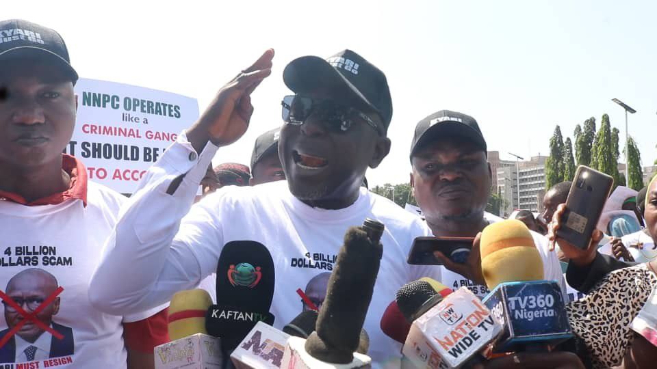 Protest leaders addressing pressmen at the three arm zone in Abuja on Tuesday, November 5. [Original]