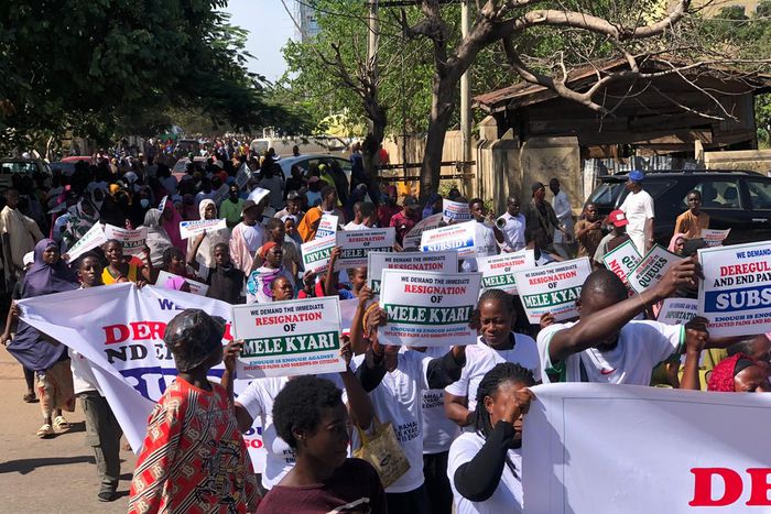 Thousands of protesters at the NNPC towers in Abuja on Monday, November 4. [Original]