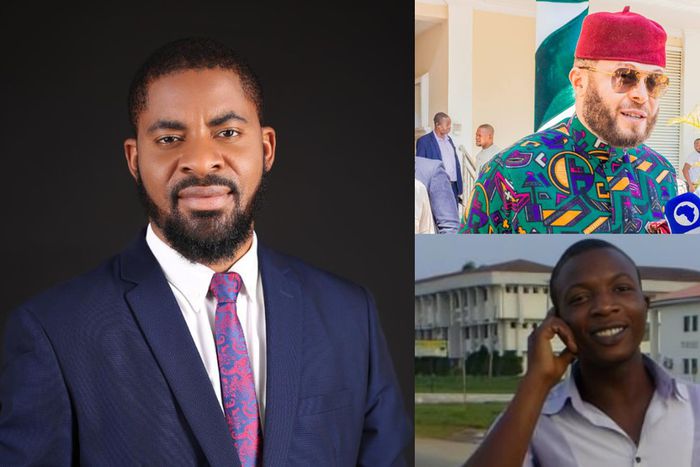 L-R: Barr. Deji Adeyanju, Hon. Alex Mascot Ikwechegh and Stephen Abuwatseya, the Bolt driver involved in a recent assault incident. [Facebook]